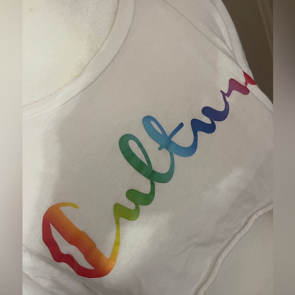 Rock Rose Couture long sleeve cotton blend cropped top rainbow print Culture. M. - Picture 4 of 5